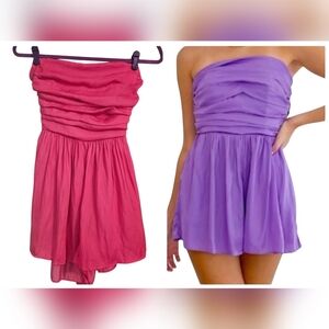 DO+BE Strapless Satin Flowy Back Sash Ties Romper In Neon Pink. Size S NWT